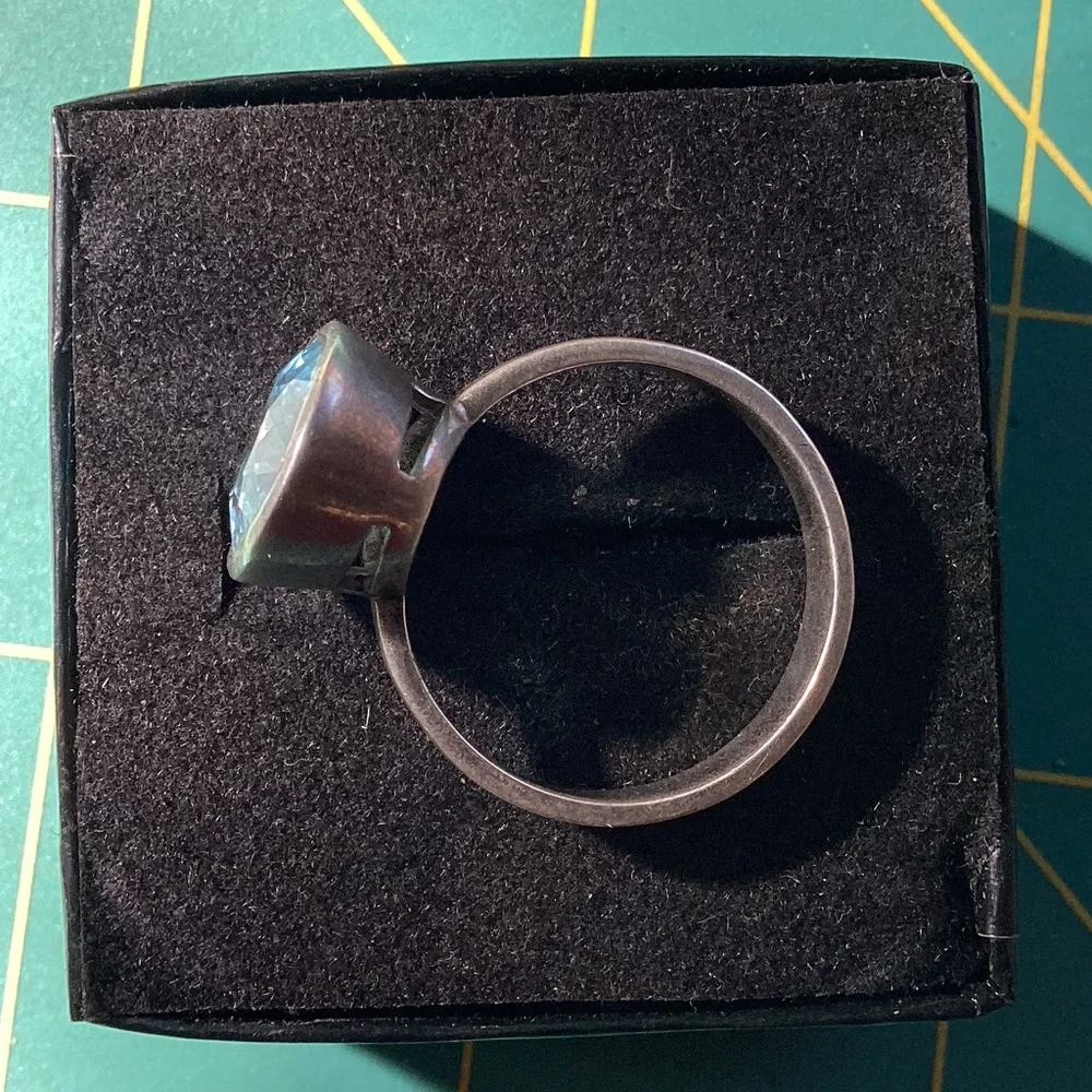 Blue Topaz Faceted Sterling Silver Ring Sz 9 Bohemian Crystals Gems Hippie Gifts